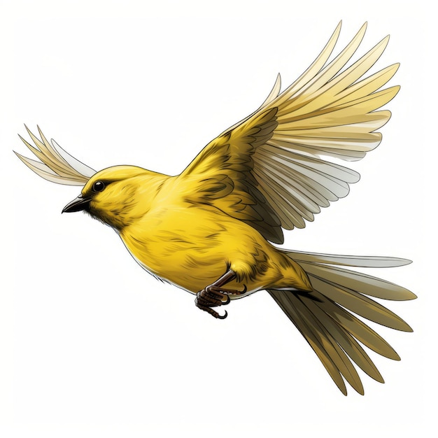 Realistic Yellow Bird Flying Artwork With Iconographic Symbolism