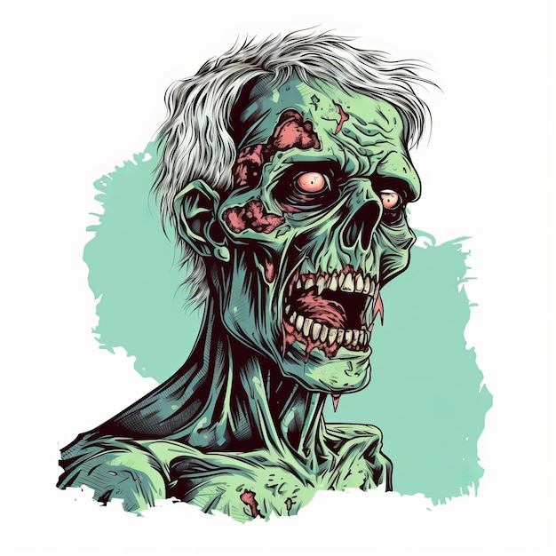 Photo realistic zombie face tshirt design with caricaturelike illustrations