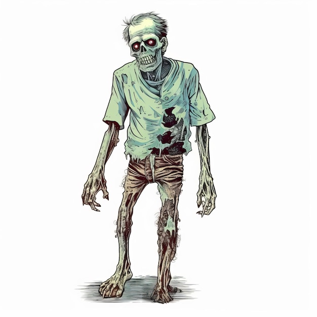 Photo realistic zombie illustration with detailed character and minimal color