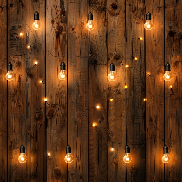 realistick wood background with top bulbs lights