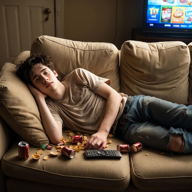 Photo reallife depictions of a sedentary lifestyle