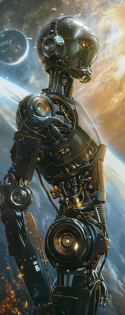 In a realm of unseen mysteries a robot on a starship wields hite