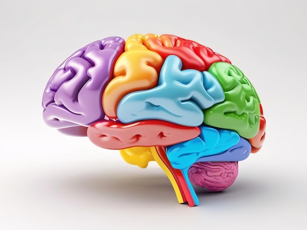 Realstic 3D colorful Brain model on white background