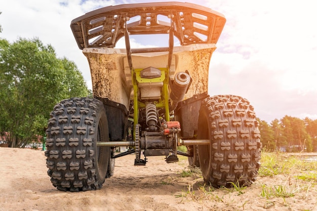 Rear view of the ATV standing on sandy ground