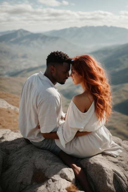 Photo rear view of a beautiful couple in nature date hiking love valentine39s day concepts