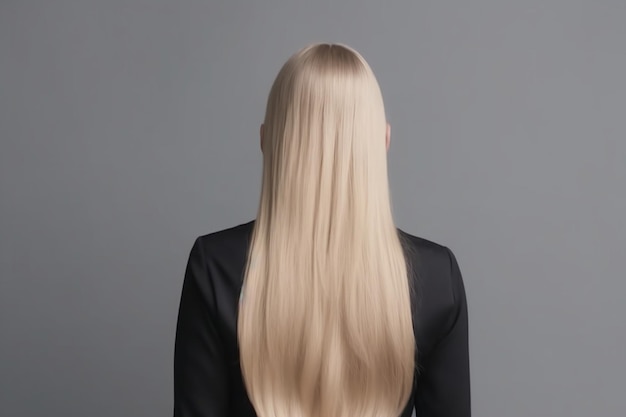 rear view of the hair from the back of a woman a girl's figure isolated on a bright gray background