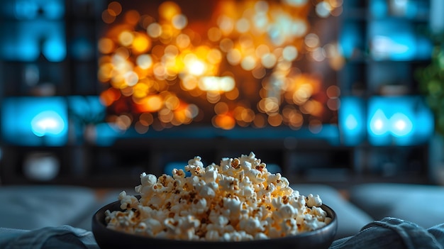 rear view shot of a man in front of a tv screen with a box of popcorn isolated on white background