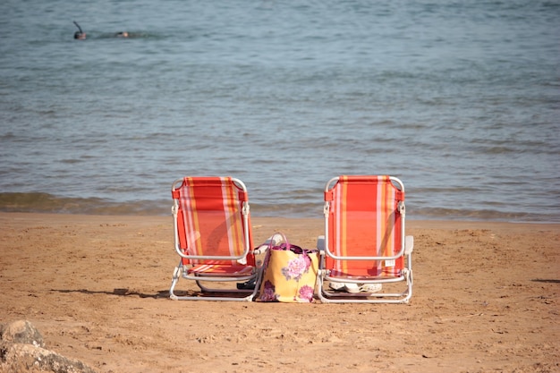 Rear view of woman sitting on beach