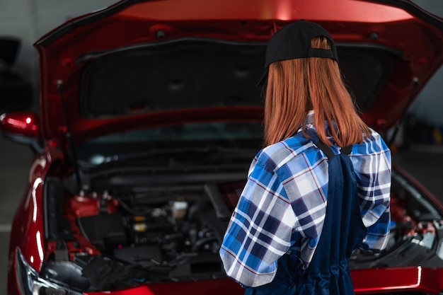 Rear view of woman wearing car