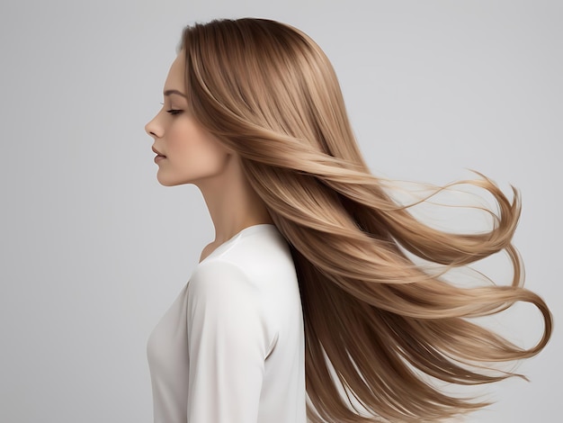 Photo rear view of a woman with long hair in a studio setting