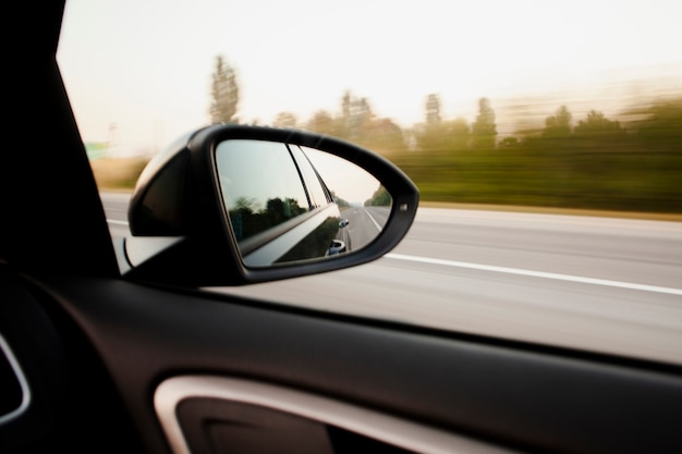 Rearview mirror view on a high speed