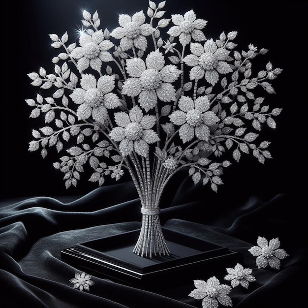 Reastic image of a bouquet of flowers made of diamonds