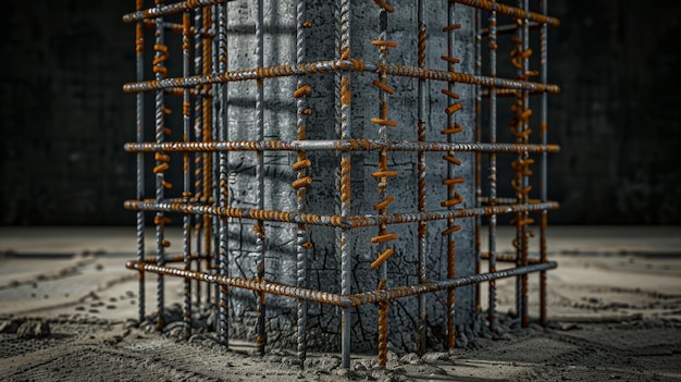 Photo rebar steel cage for building column in reinforced concrete structure