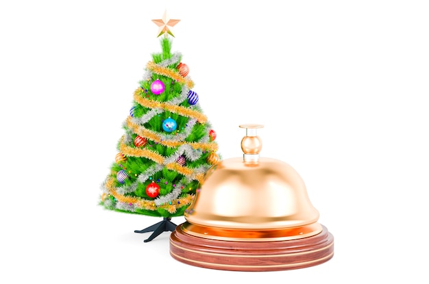 Reception bell with Christmas tree 3D rendering