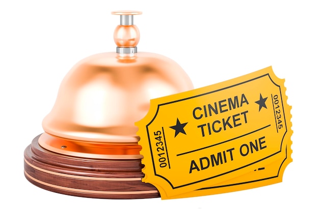 Reception bell with cinema tickets 3D rendering