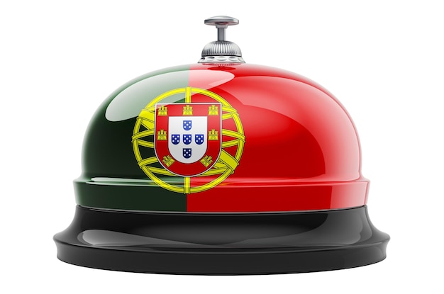 Reception bell with Portuguese flag 3D rendering