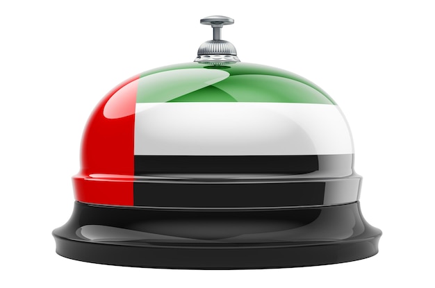 Reception bell with the UAE flag 3D rendering