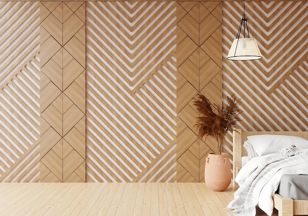 Reception room design 3D wood plank on the wall