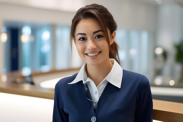 receptionist smile navy and white outfit