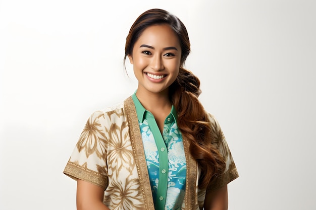 receptionist wearing batik outfit and smile