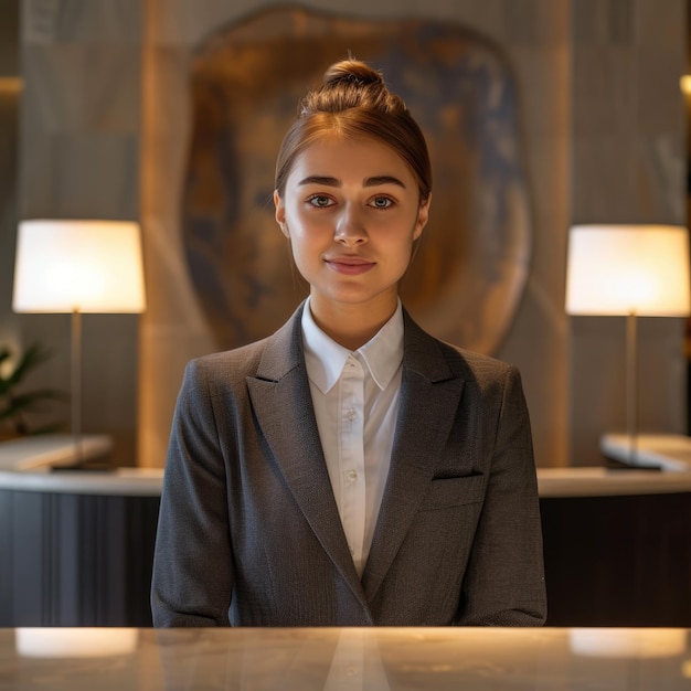 Photo receptionist woman at the desk of a modern hotel