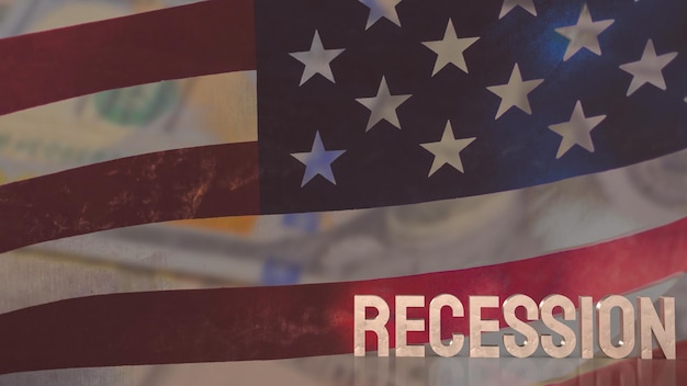 The recession text on Usa flag for business concept 3d renderingxA