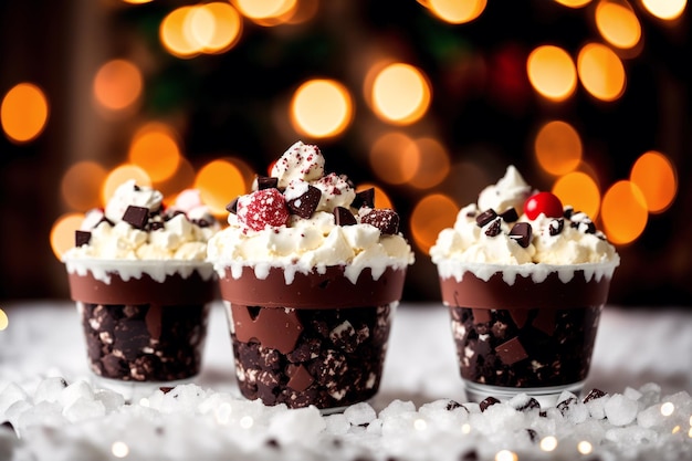 A recipe for chocolate pudding with whipped cream and chocolate on top.