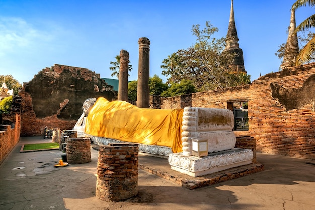 Reclining Buddha statue at Wat Yai Chai Mongkhon Ayutthaya Thailand