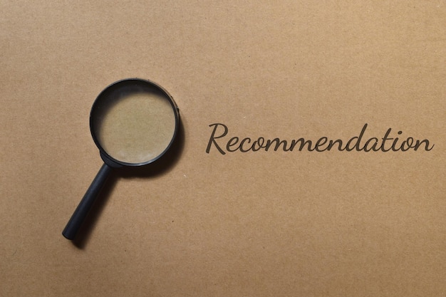 Recommendation wording with a magnifying glass.