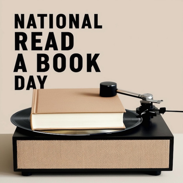 a record player with the words national a book