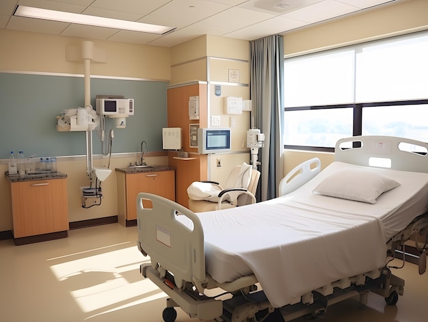 Recovery hospital room with beds and comfortable medical equipped in a hospital