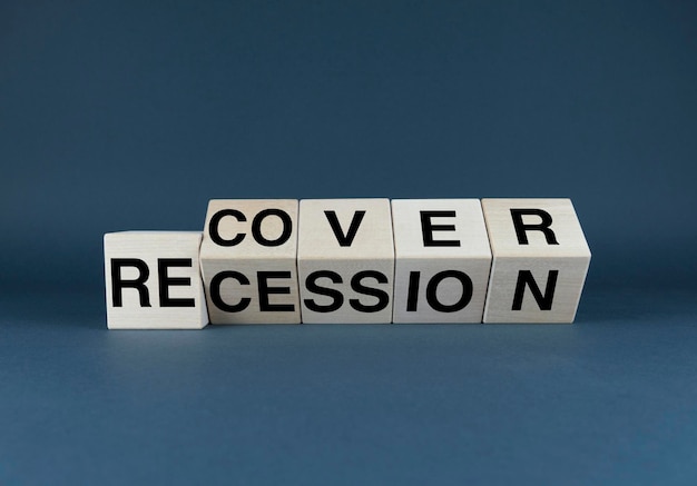 Recovery or recession The cubes form the words Recover or Recession