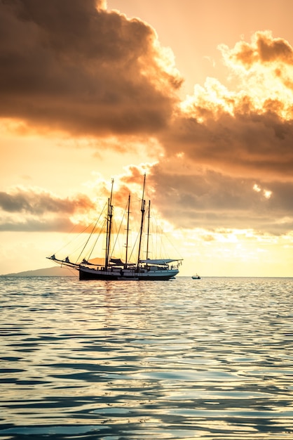 Recreational Yacht at the Indian Ocean. Beautiful sunset