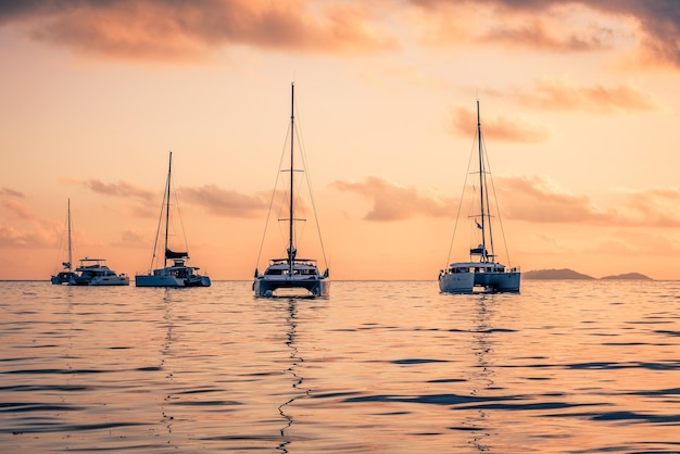 Recreational Yachts at the Indian Ocean Beautiful sunset