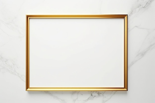 Rectangle gold frame on white marble background