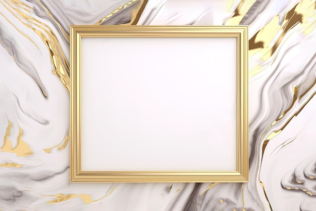 Rectangle gold frame on white marble background