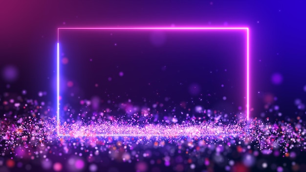 Rectangle pink blue neon light on dust particle background