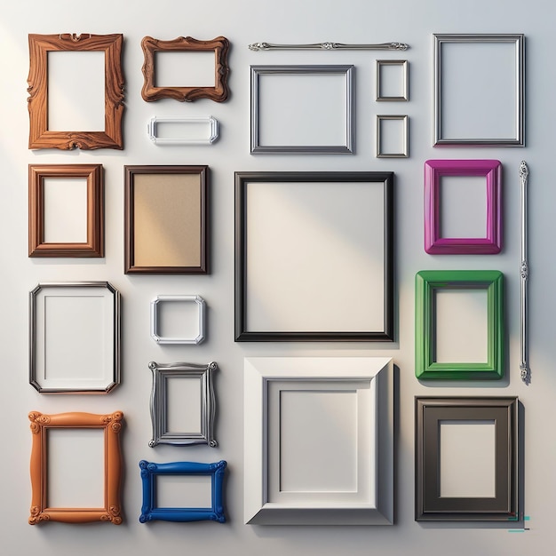 Photo rectangular a4 paper size picture frames various colors wooden plastic metal realistic set