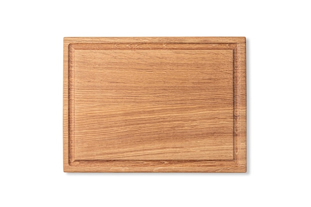 Rectangular cutting board with edging isolated on a white background mockup of a food background with copy space top view