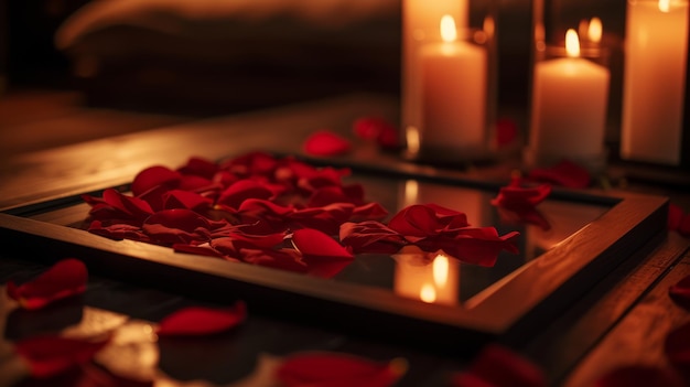 Rectangular frame adorned with rose petals