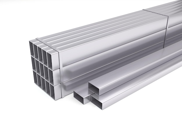 Rectangular pipes metal steel product Steel galvanized and stainless 3D rendering