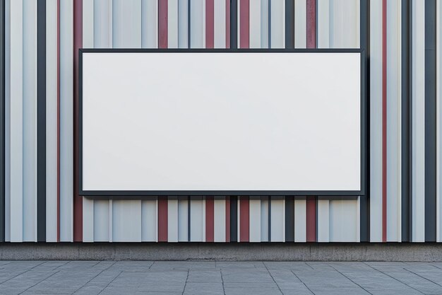 Photo rectangular white blank billboard on striped wall