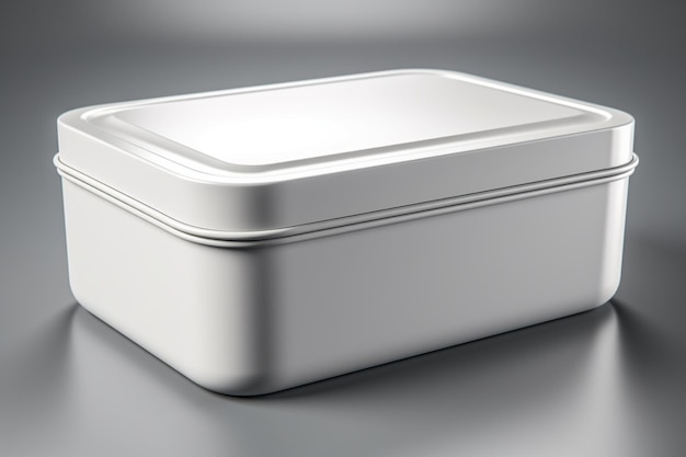 Rectangular white Tin Can Container for dry products on light gray background