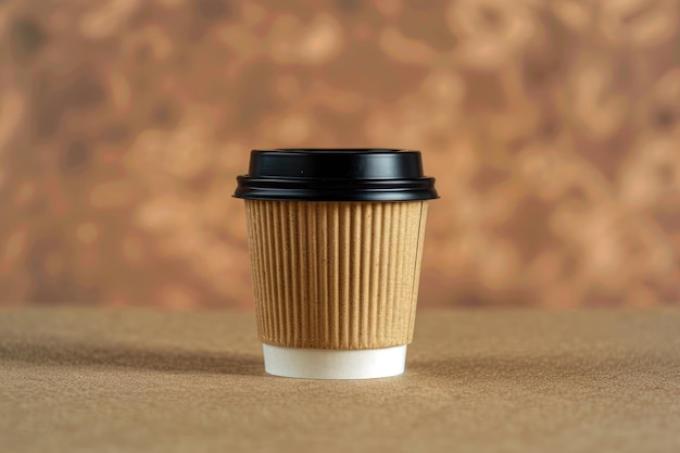 A recyclable ecofriendly cardboard cup with takeaway coffee isolated on a kraft paper background