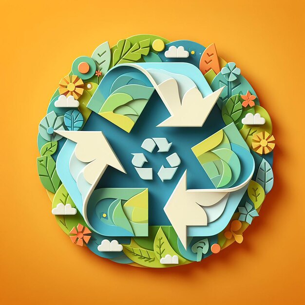 Recycle icon in paper craft style