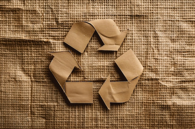 Recycle sign on brown cardboard paper texture background