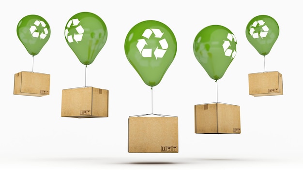 Recycle sign On a Green Glossy Balloon and cardboard