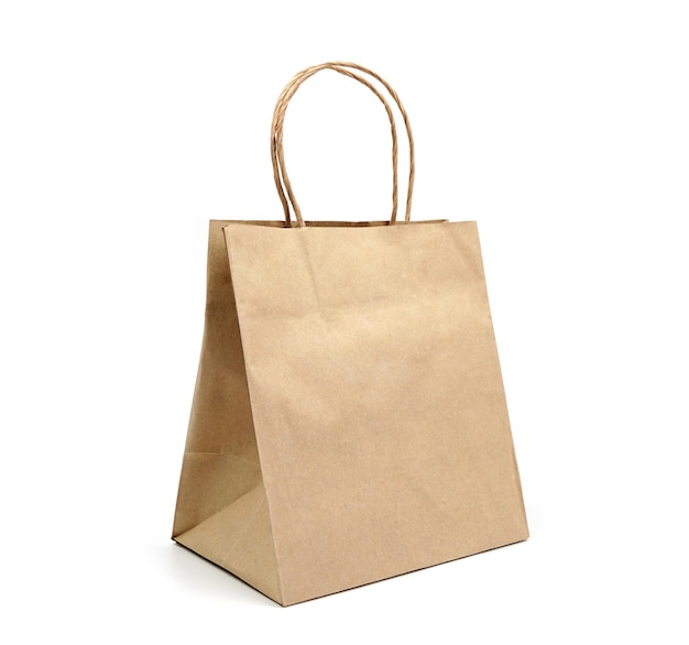 Recycled paper shopping bags on white background