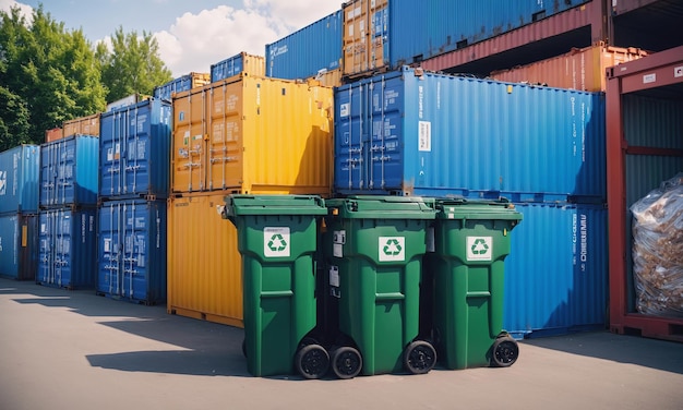 Recycling Bins Amidst Colorful Containers