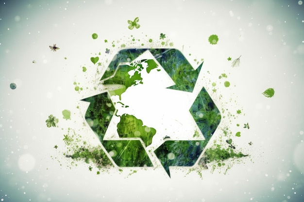 Recycling green eco recycling icon Recycling symbol in the globe39s background